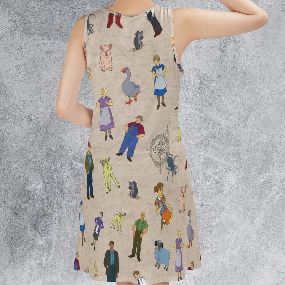Beloved Children's Tale Charlotte's Web Cartoon Characters Sleeveless Dress - 3