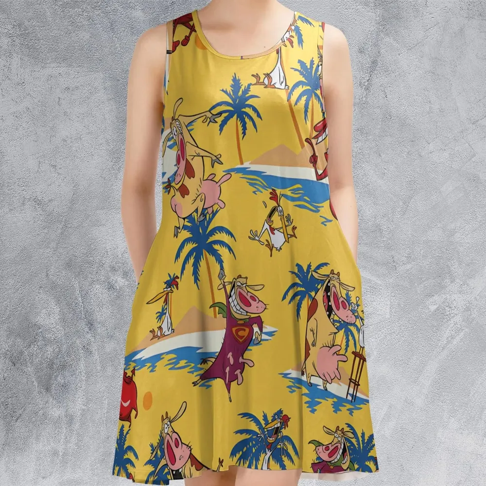 Cow Chicken Red Guy Sleeveless Dress - 2