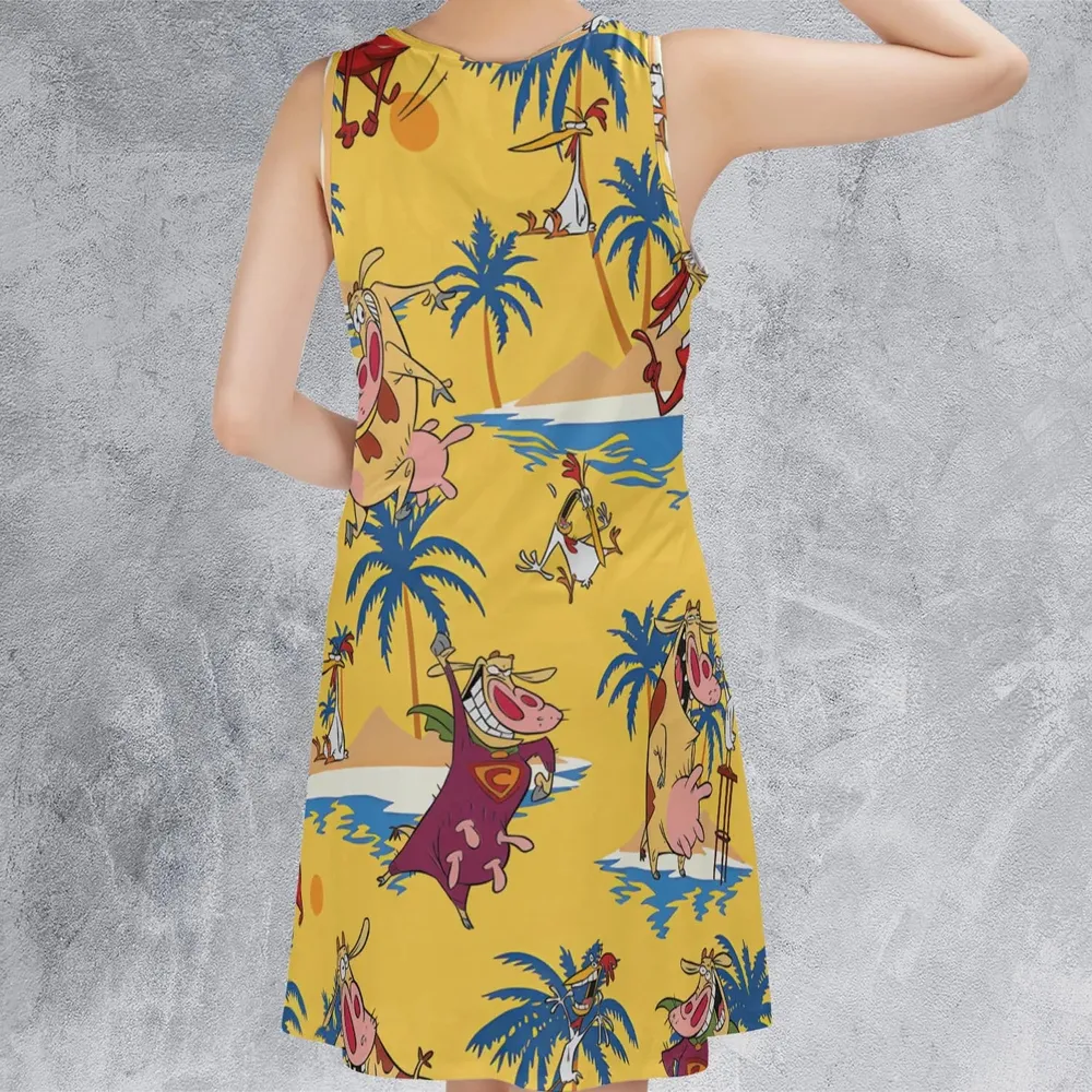 Cow Chicken Red Guy Sleeveless Dress - 3