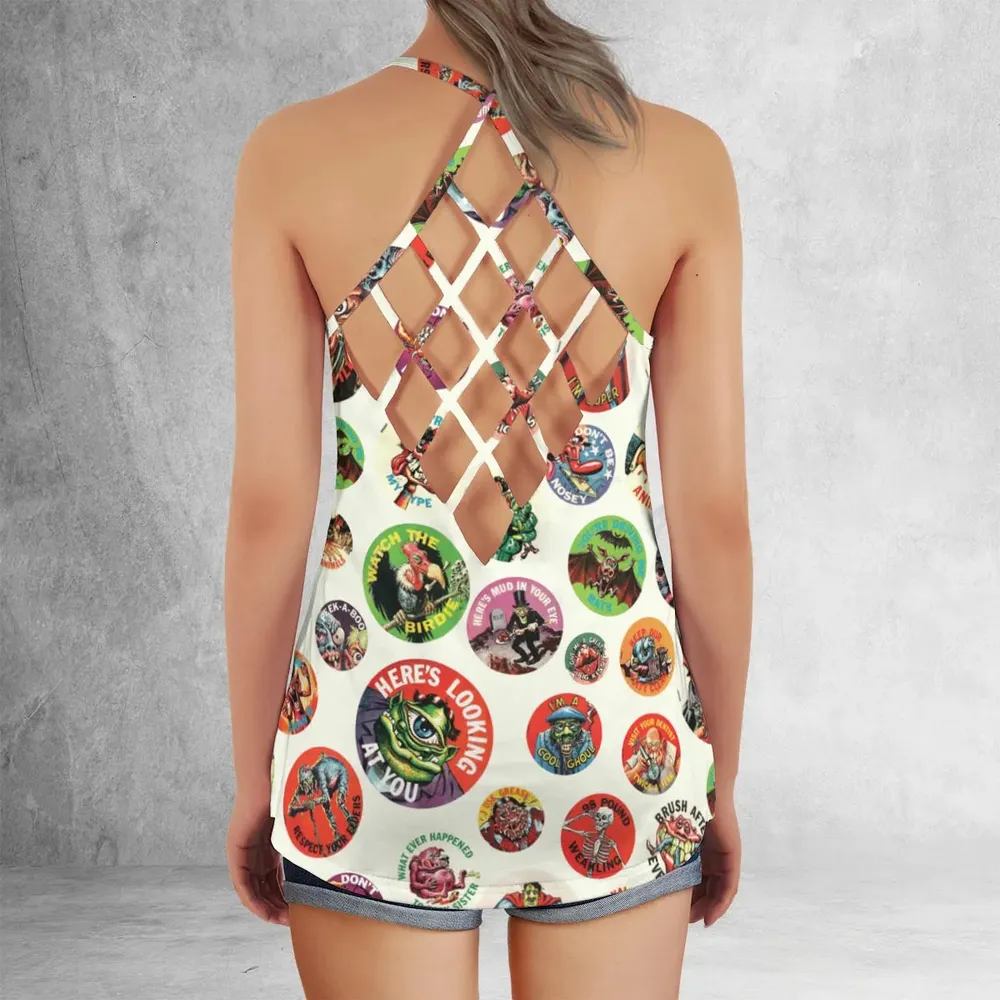 Nostalgic Memories Ugly Buttons Criss Cross Tank Top - 3