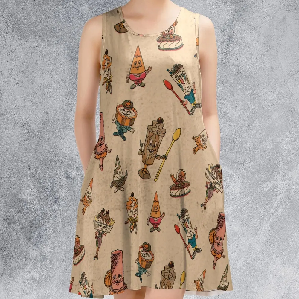 Retro Dessert Mascots Carvel comic book Ice Cream Sleeveless Dress - 2