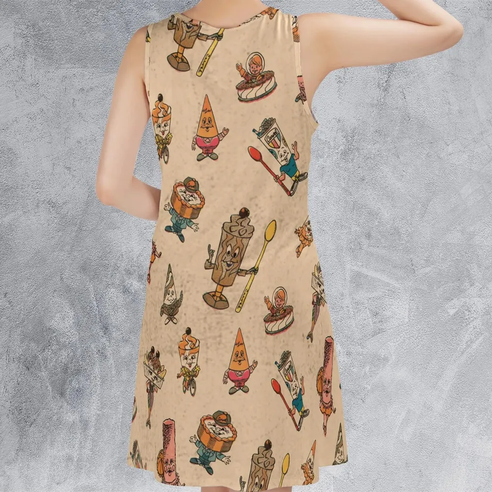 Retro Dessert Mascots Carvel comic book Ice Cream Sleeveless Dress - 3