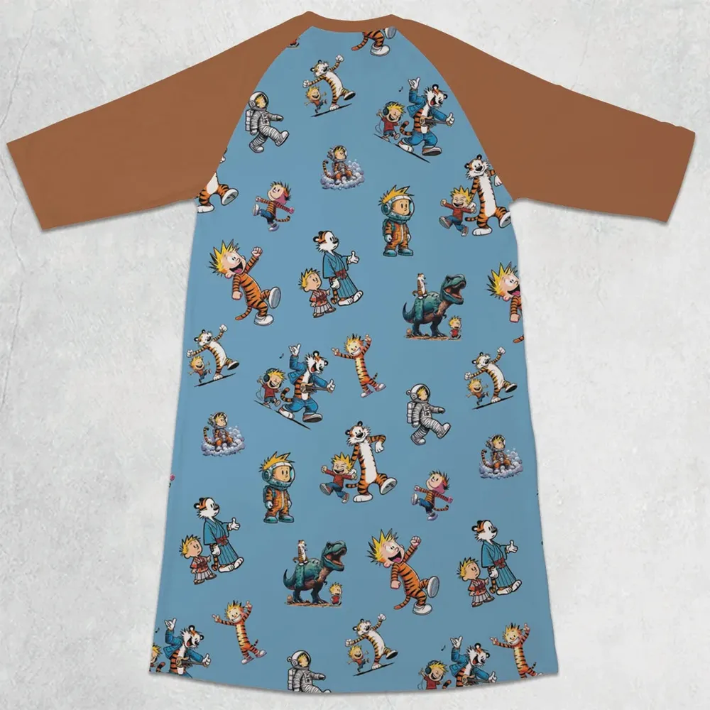 Comics Come To Life Calvin And Hobbes 3/4 Sleeve Raglan Dress - 2