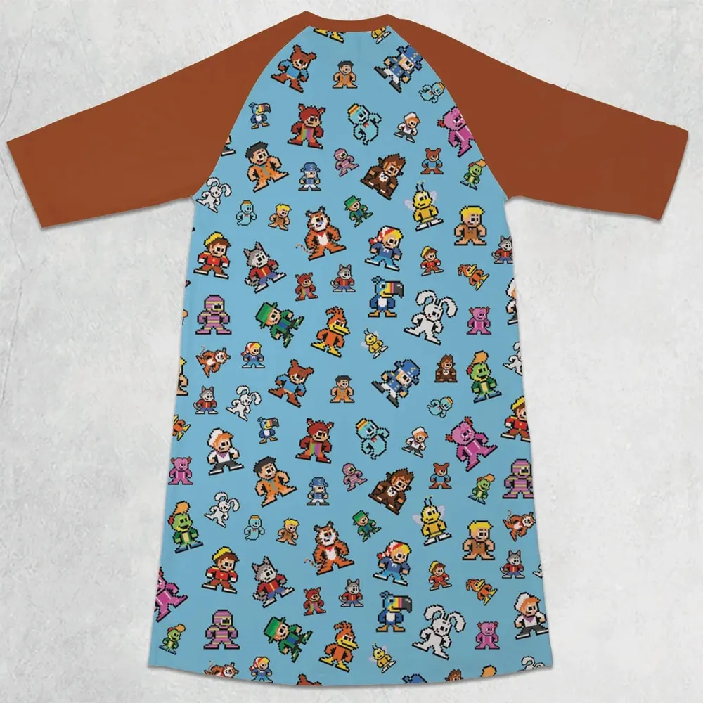 8-bit Breakfast Cereal Icons 3/4 Sleeve Raglan Dress - 2