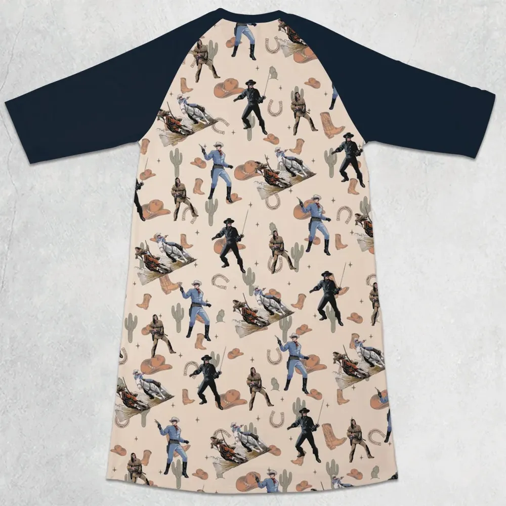 Old Western The Lone Ranger Zorro Tarzan 3/4 Sleeve Raglan Dress - 2