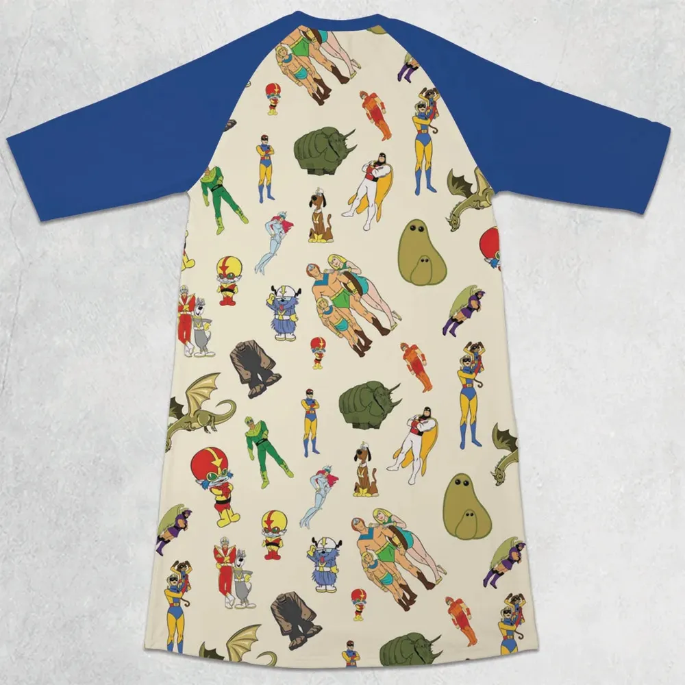 Herculoids and The Rest Of Hanna Barbera Space Stars 3/4 Sleeve Raglan Dress - 2