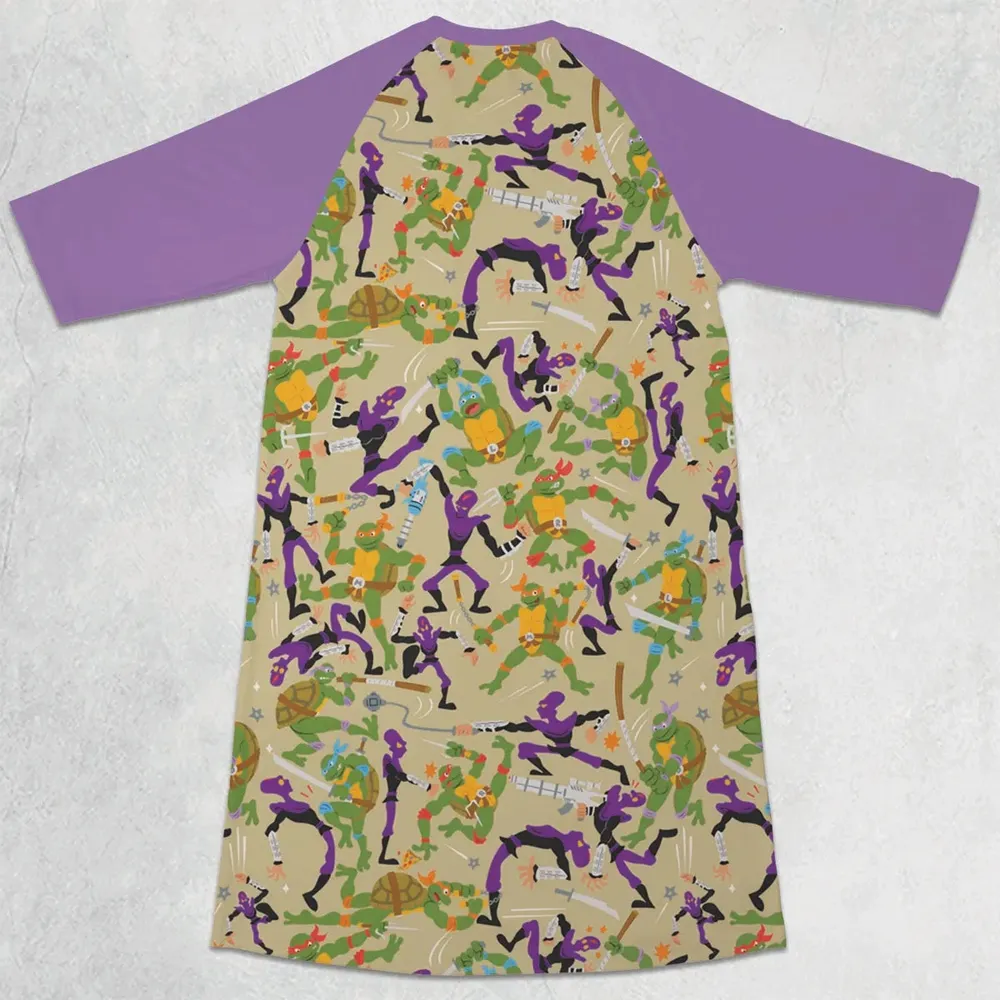 Green and Purple Battle TMNT 3/4 Sleeve Raglan Dress - 2