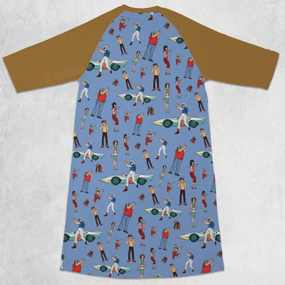 Speed Racer Characters Pattern 3/4 Sleeve Raglan Dress - 2