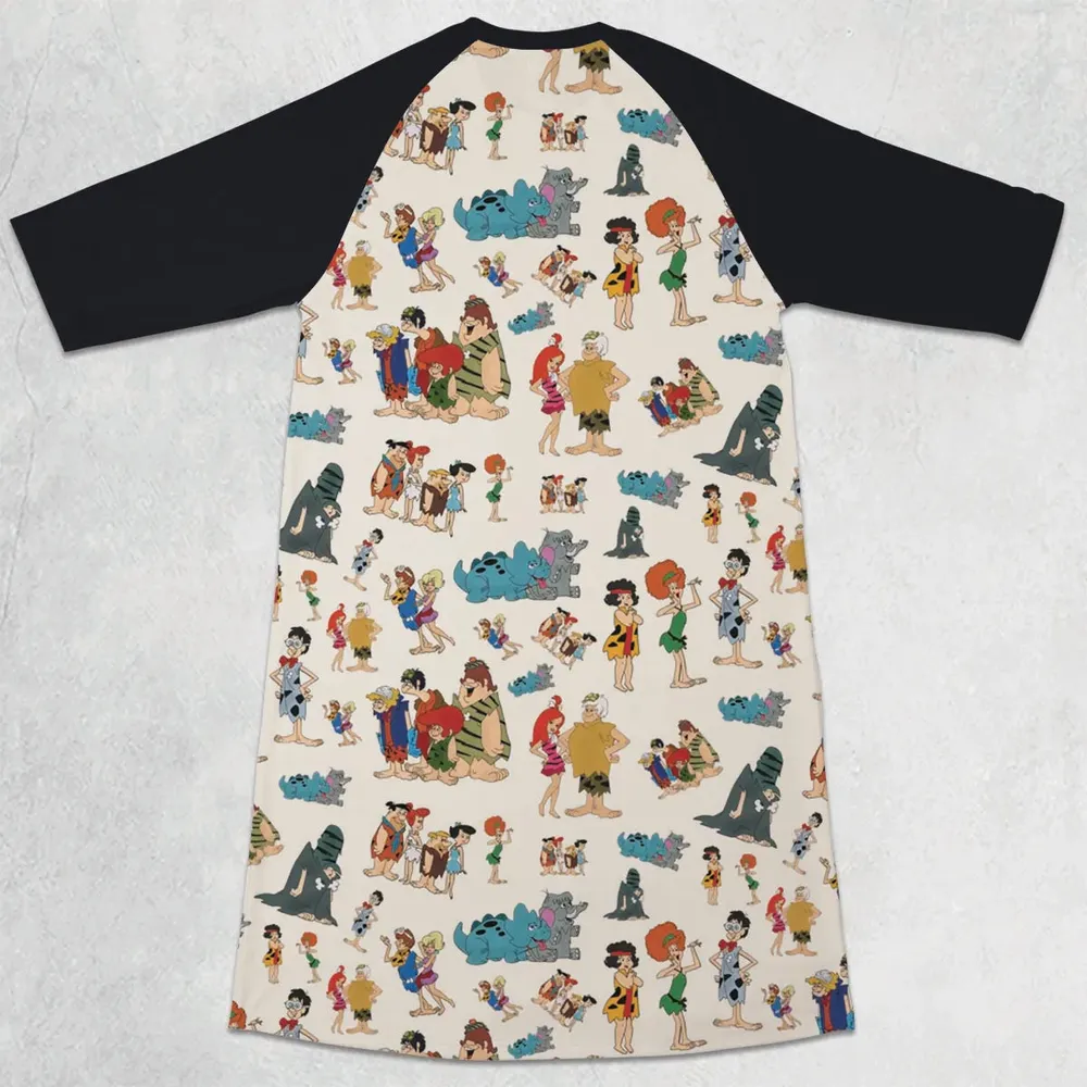 The Pebbles and Bamm Bamm Show Characters 3/4 Sleeve Raglan Dress - 2