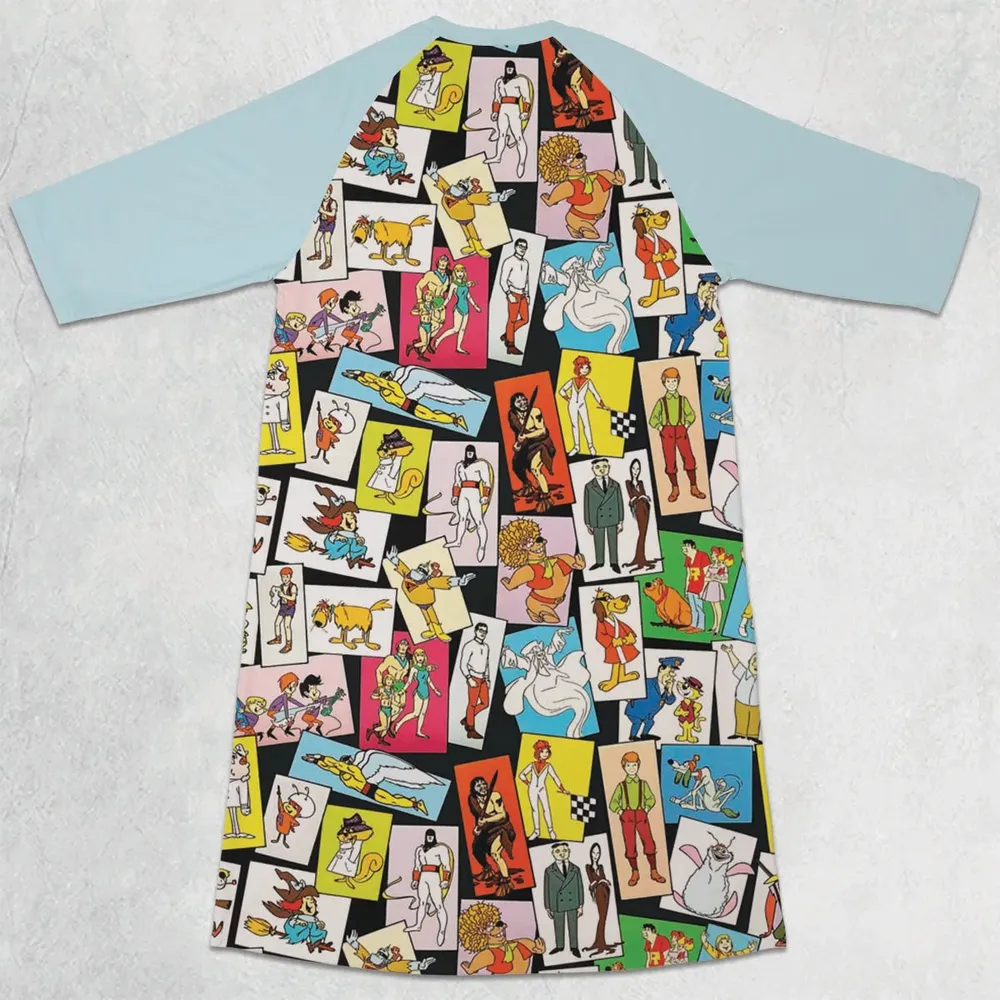 Back To The Day Old Cartoon Shows 3/4 Sleeve Raglan Dress - 2