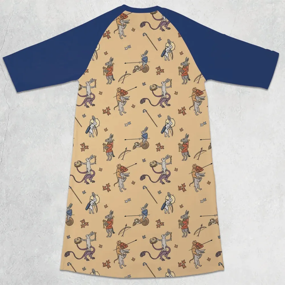 The Medieval Marginalia Killer Rabbit Monty Python 3/4 Sleeve Raglan Dress - 2