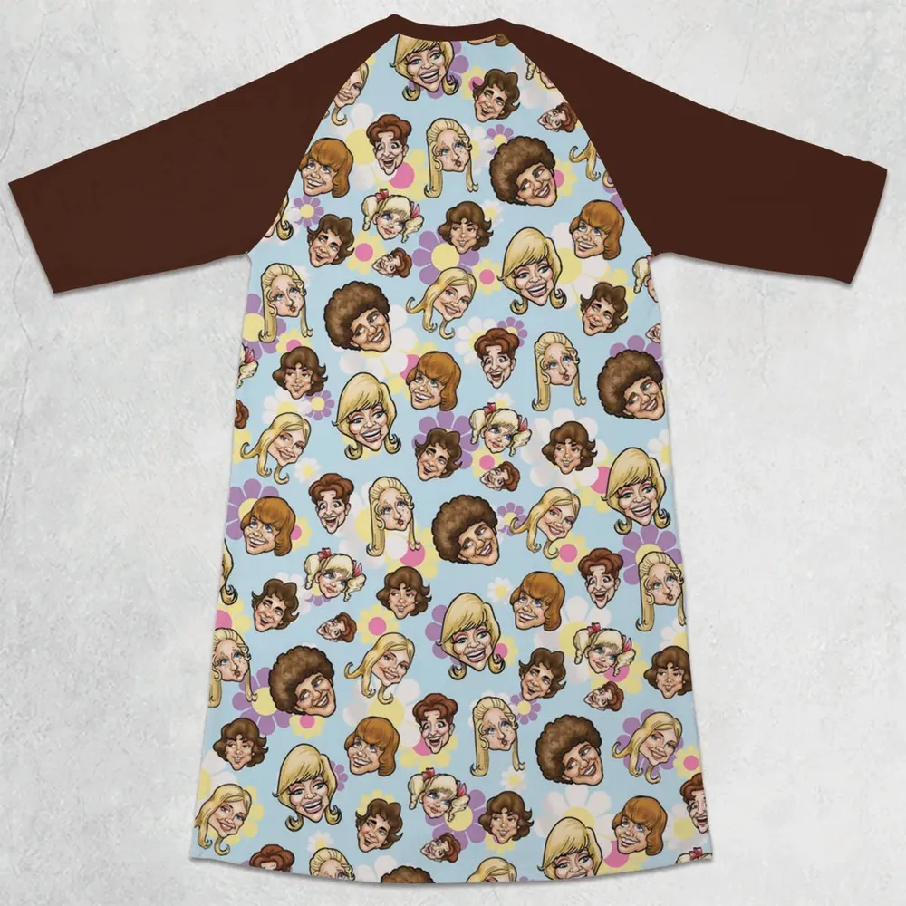 Retro TV The Brady Bunch Characters 3/4 Sleeve Raglan Dress - 2
