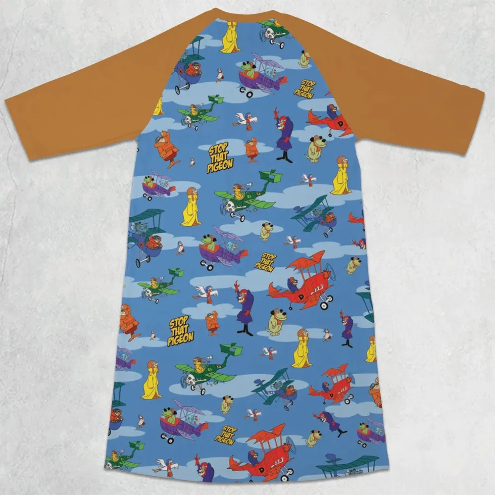 Stop That Pigeon Dastardly and Muttley in Their Flying Machines 3/4 Sleeve Raglan Dress - 2