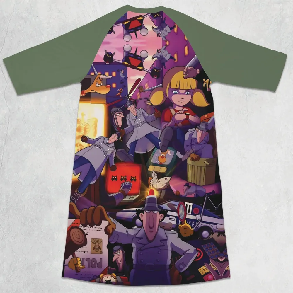 80s Cartoon Inspector Gadget Collage 3/4 Sleeve Raglan Dress - 2