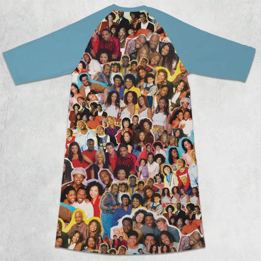 Old Black Sitcom Shows Collage 3/4 Sleeve Raglan Dress - 2