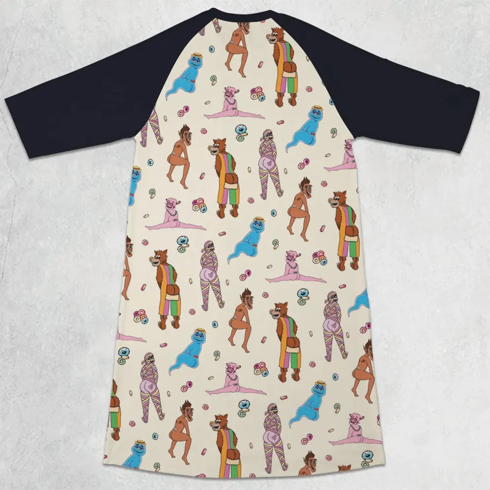 Cereal Monster Breakfast 3/4 Sleeve Raglan Dress - 2