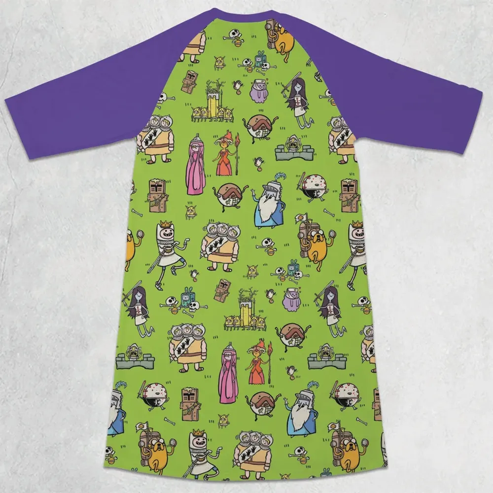 Finn Holy Adventure Adventure Time and Monty Python and the Holy Grail 3/4 Sleeve Raglan Dress - 2