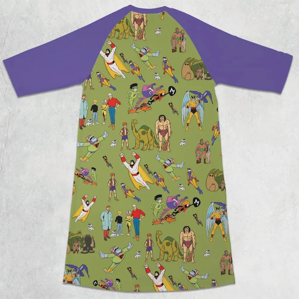 60s Vintage Characters 3/4 Sleeve Raglan Dress - 2