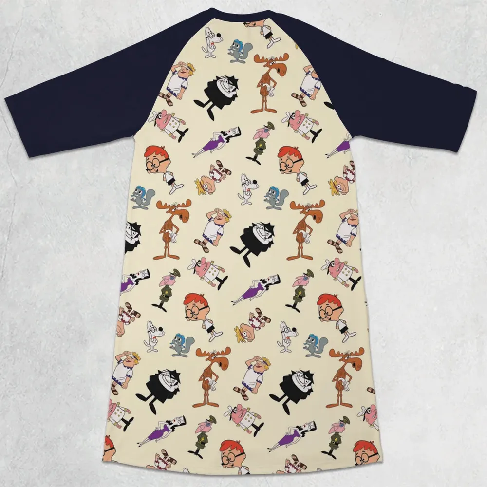 60s The Adventures Of Rocky And Bullwinkle and Friends 3/4 Sleeve Raglan Dress - 2