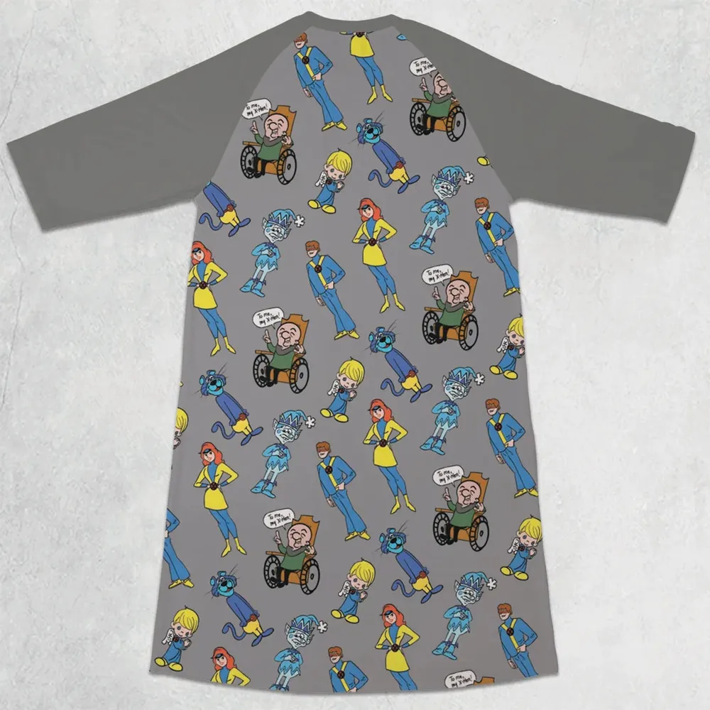 70s Saturday Morning Superhero Cartoon 3/4 Sleeve Raglan Dress - 2