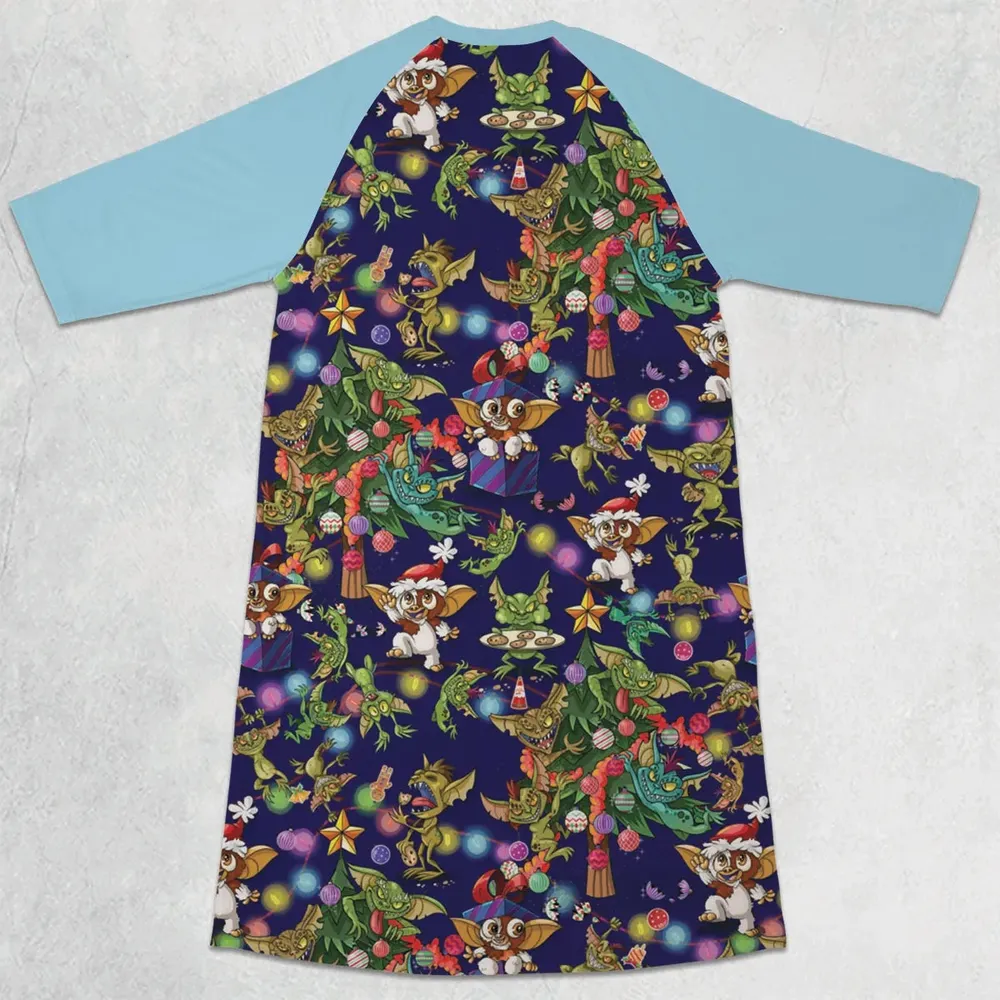 Christmas Movie Little Monsters Greamlins 3/4 Sleeve Raglan Dress - 2