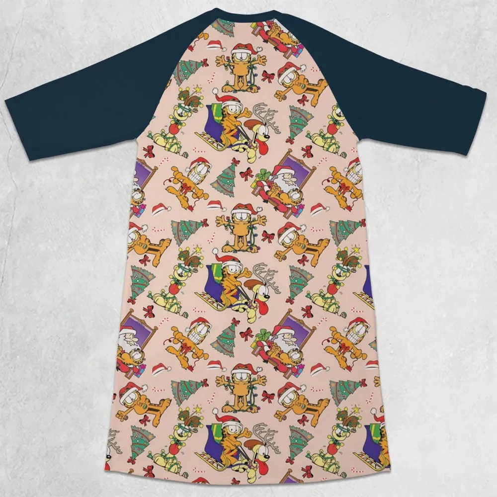 Garfield And Odie Christmas Sleigh 3/4 Sleeve Raglan Dress - 2