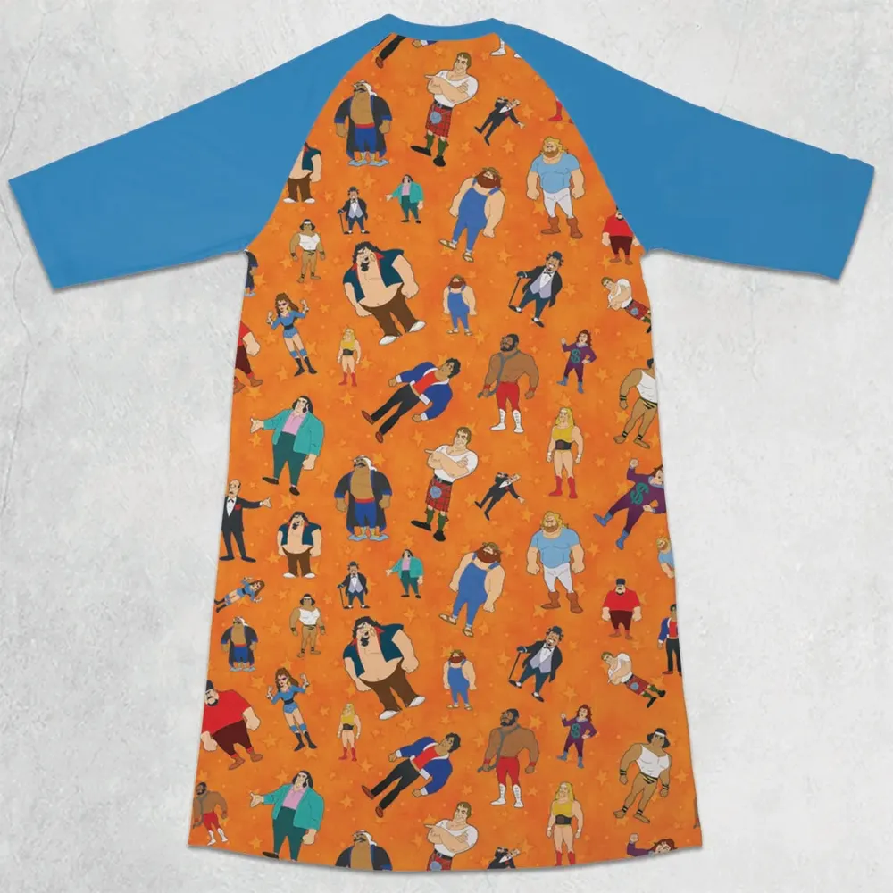 80s Hulk Rock 'n' Wrestling Characters 3/4 Sleeve Raglan Dress - 2
