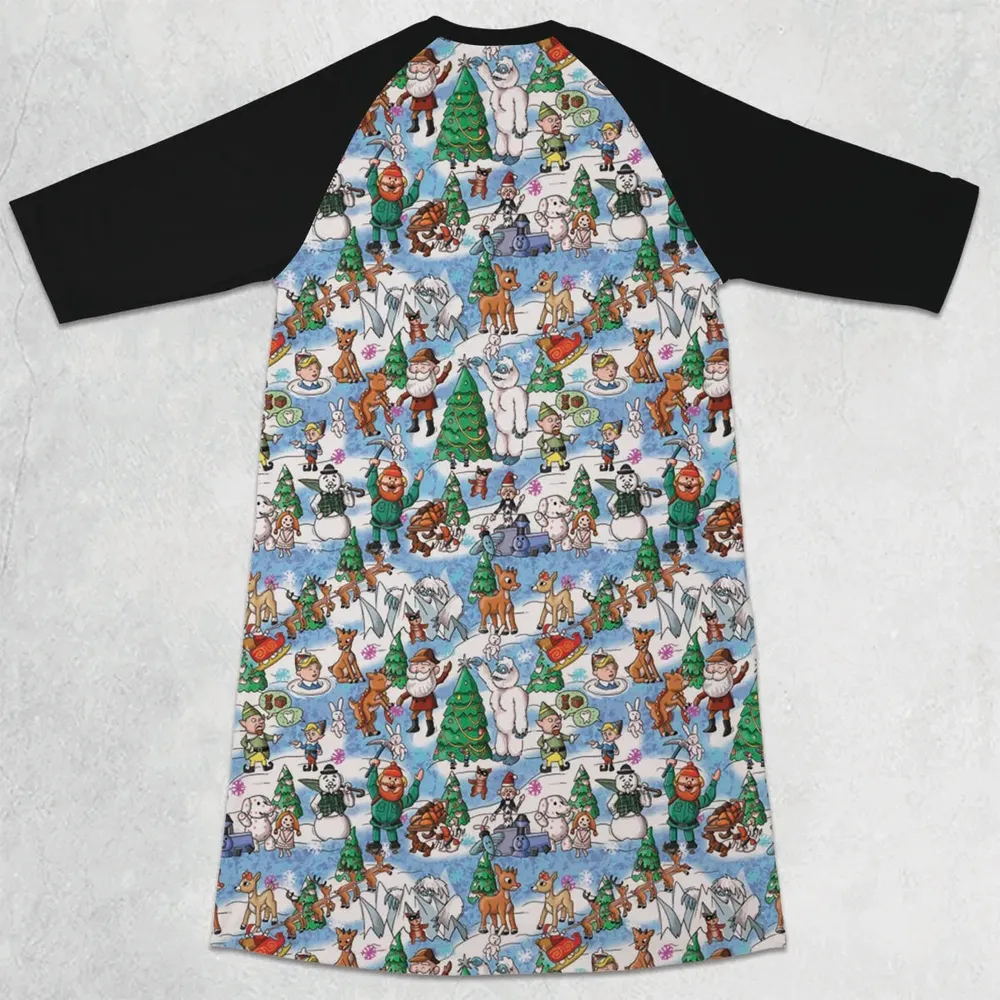 Snowland Rudolph the Red-Nosed Reindeer 3/4 Sleeve Raglan Dress - 2