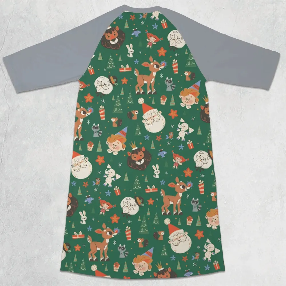 Rudolph The Red Nosed Reindeer Characters 3/4 Sleeve Raglan Dress - 2