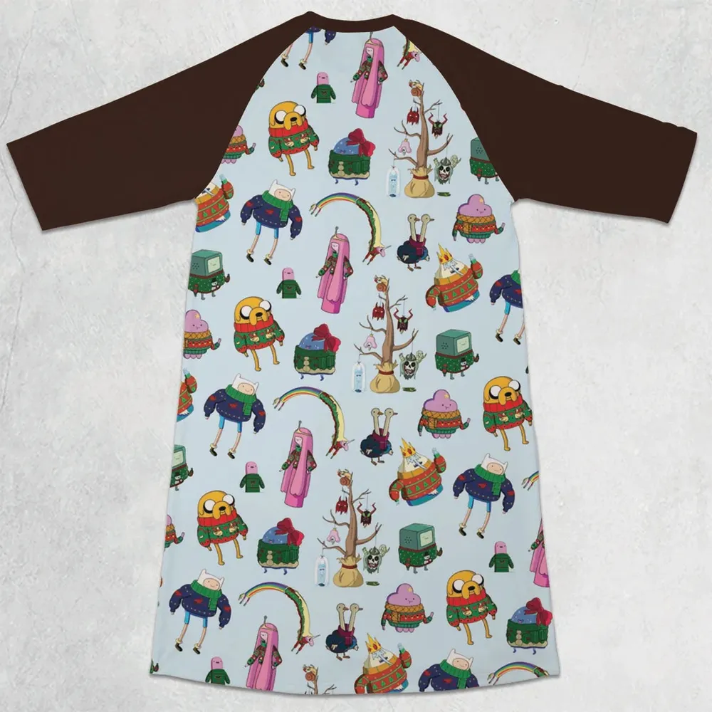 Ugly Sweater Adventure Time 3/4 Sleeve Raglan Dress - 2