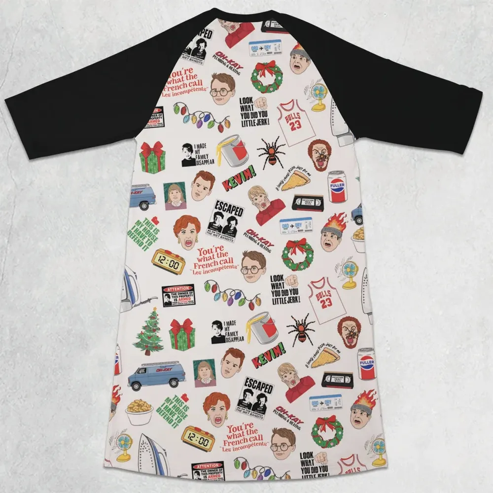 Holiday Pranks Home Alone 3/4 Sleeve Raglan Dress - 2