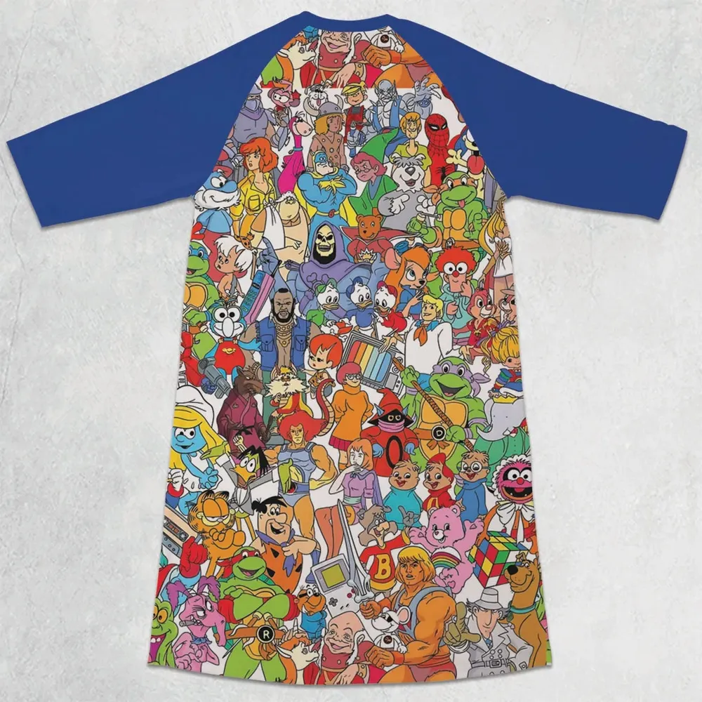 90s Cartoon Legends 3/4 Sleeve Raglan Dress - 2