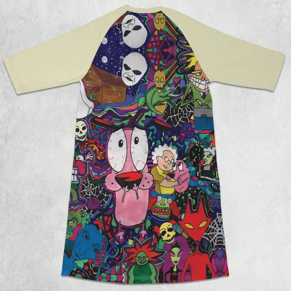 Horror Characters Cowardly Dog 3/4 Sleeve Raglan Dress - 2