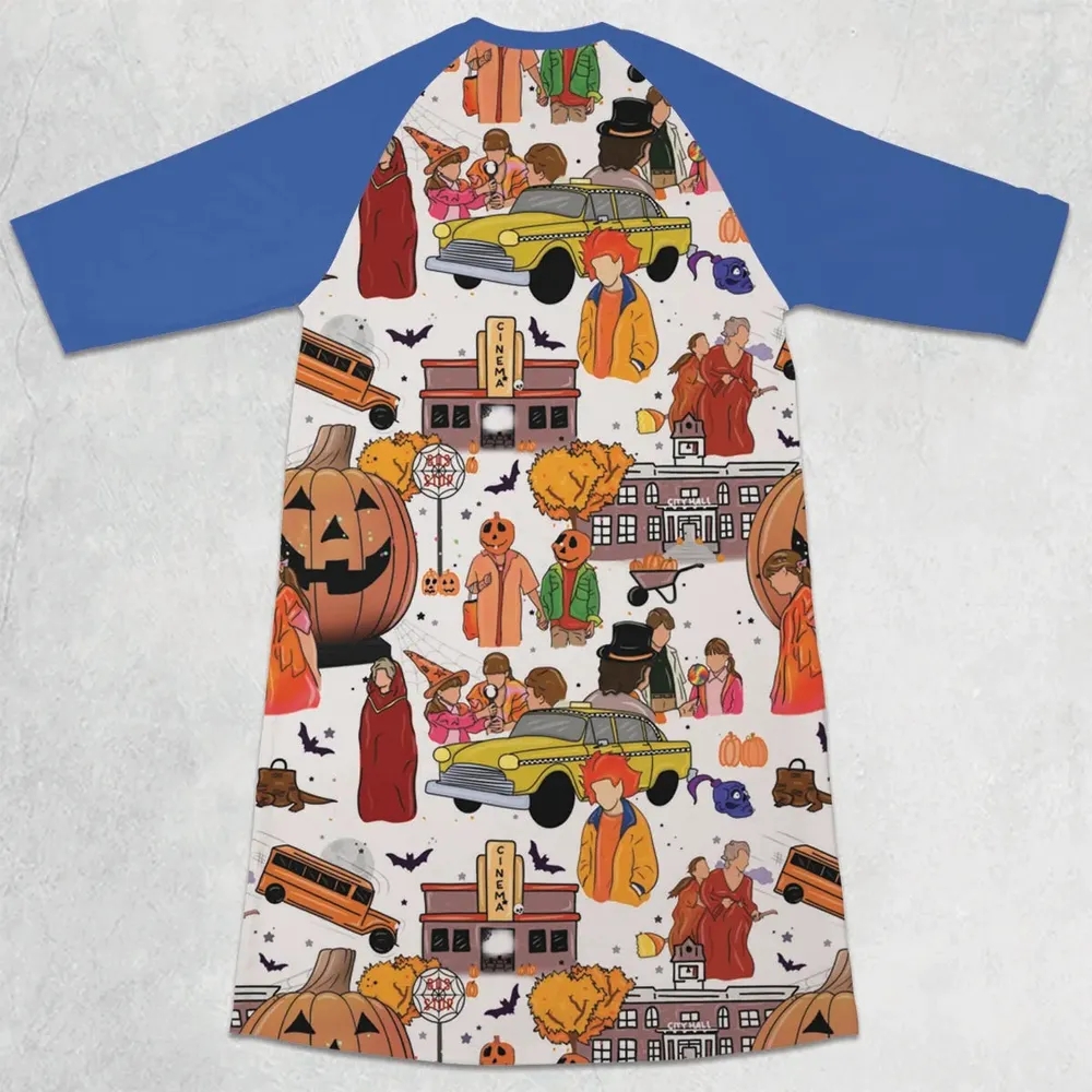 Fall Season Halloweentown 3/4 Sleeve Raglan Dress - 2