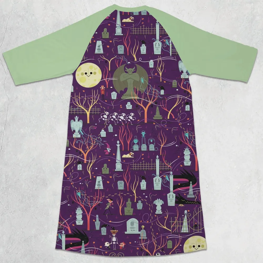 Nostalgic 80s 90s Spooky Scene 3/4 Sleeve Raglan Dress - 2