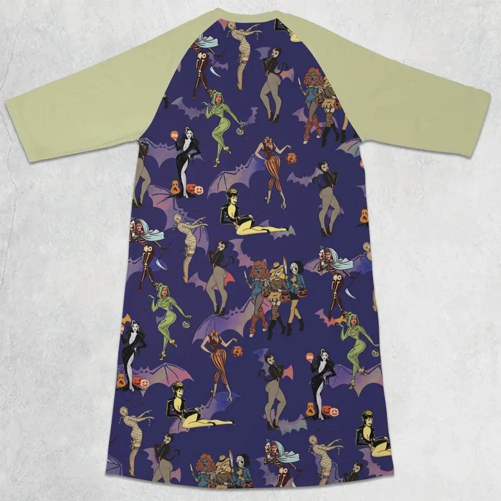 Horror Pin Up Girls 3/4 Sleeve Raglan Dress - 2