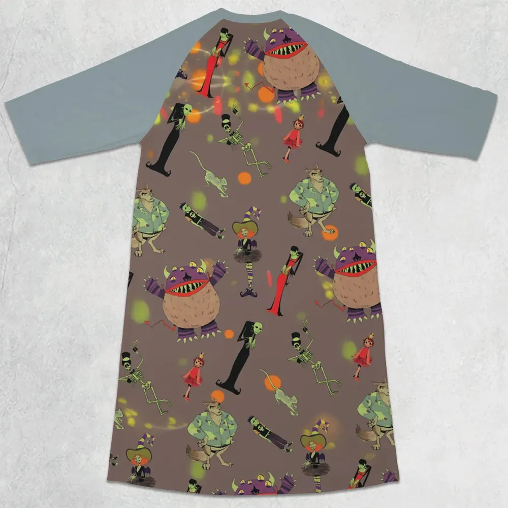 Scary Godmother Characters 3/4 Sleeve Raglan Dress - 2
