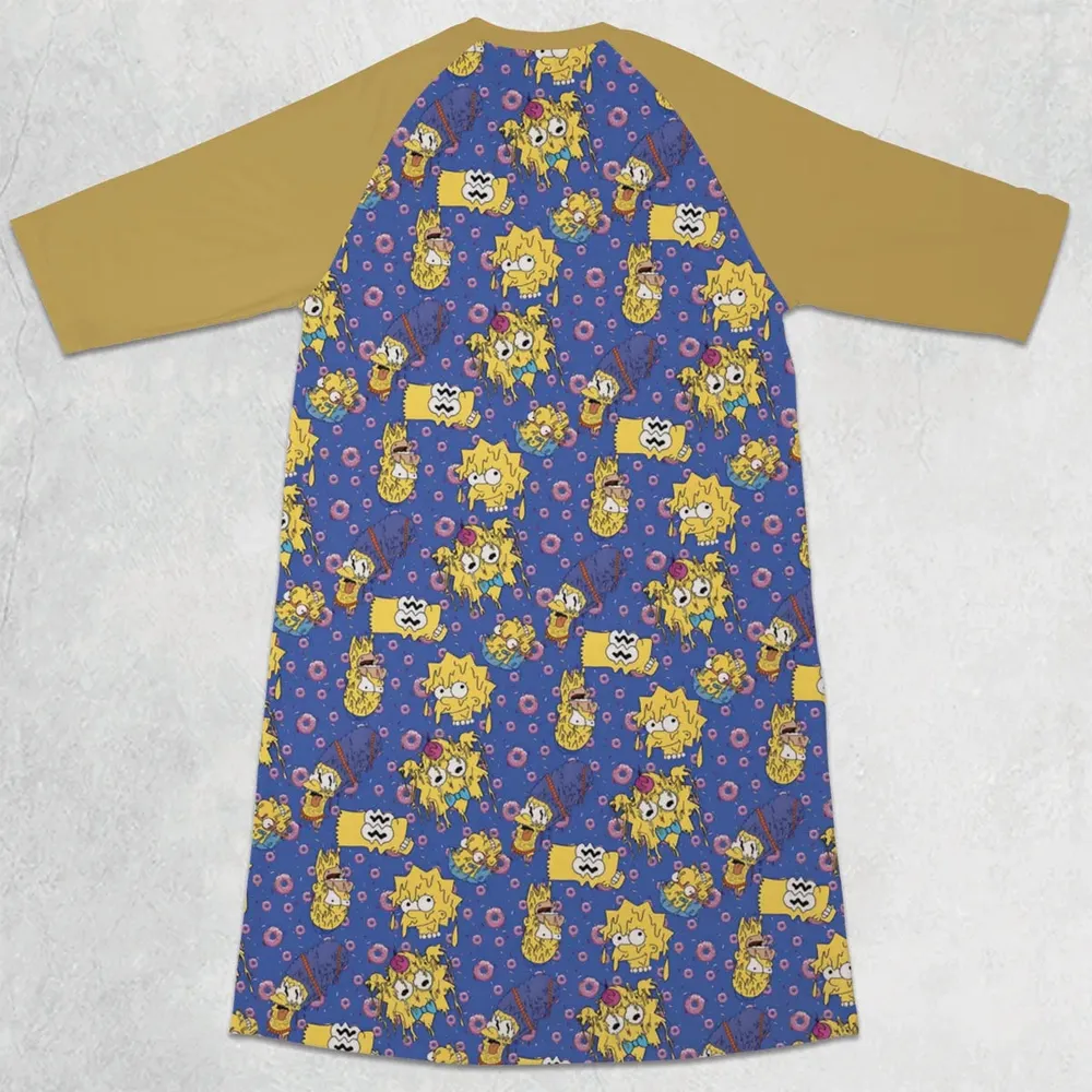 Trippy Simpsons Melting 3/4 Sleeve Raglan Dress - 2