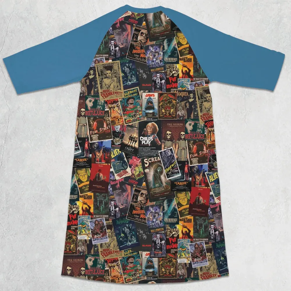 Vintage Horror Pattern 3/4 Sleeve Raglan Dress - 2