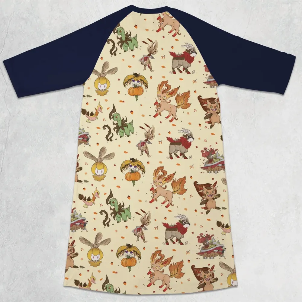 Autumn Vibes Pokemon Pattern 3/4 Sleeve Raglan Dress - 2