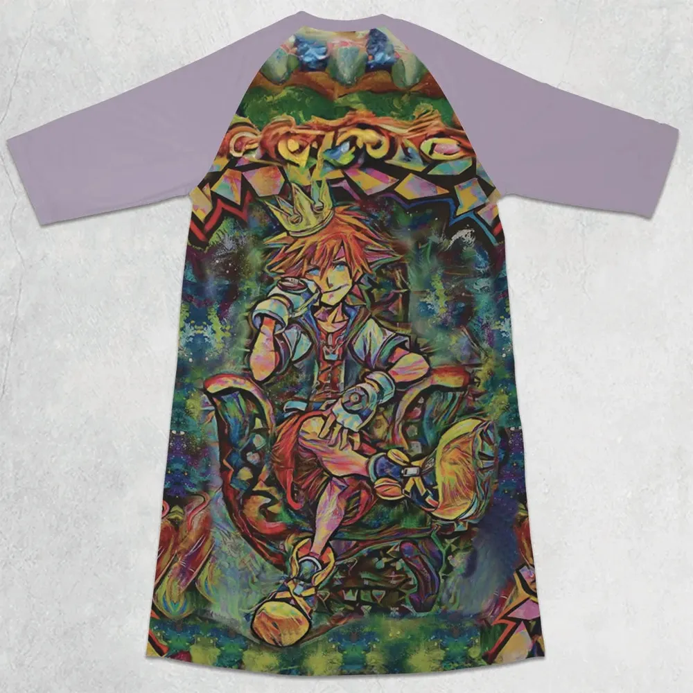 Trippy Sora Kingdom Hearts 3/4 Sleeve Raglan Dress - 2