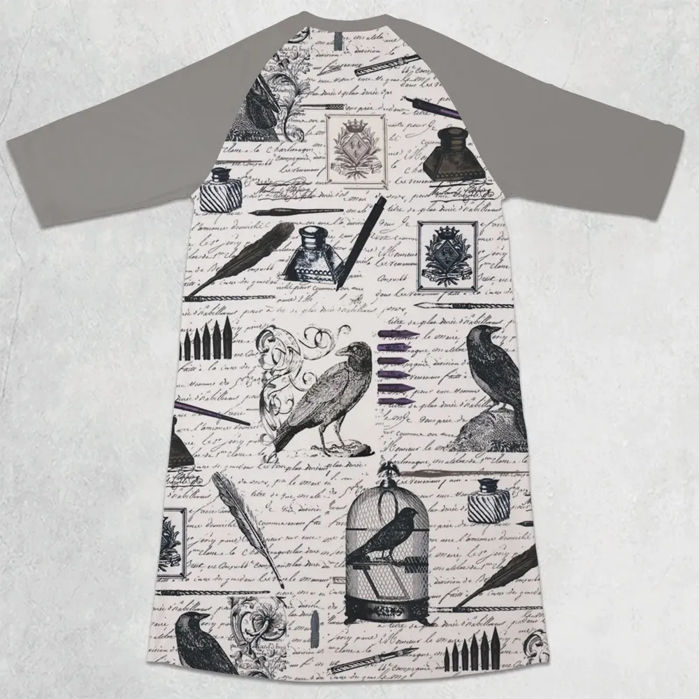 Nevermore The Raven Edgar Allan Poe 3/4 Sleeve Raglan Dress - 2