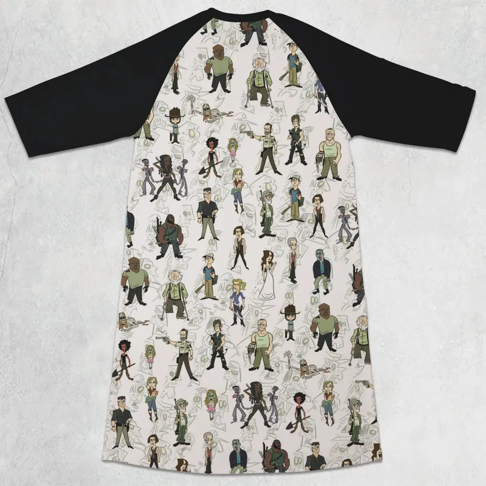 The Walking Dead Characters as Cartoons 3/4 Sleeve Raglan Dress - 2