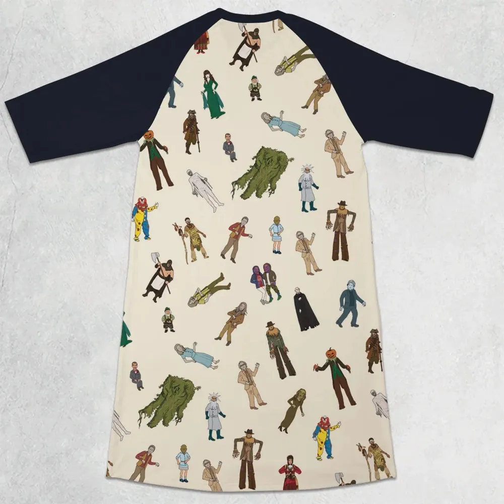 Monster Characters from Goosebumps 3/4 Sleeve Raglan Dress - 2