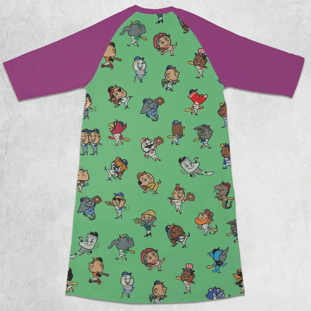 Baseball Mascot Pattern 3/4 Sleeve Raglan Dress - 2