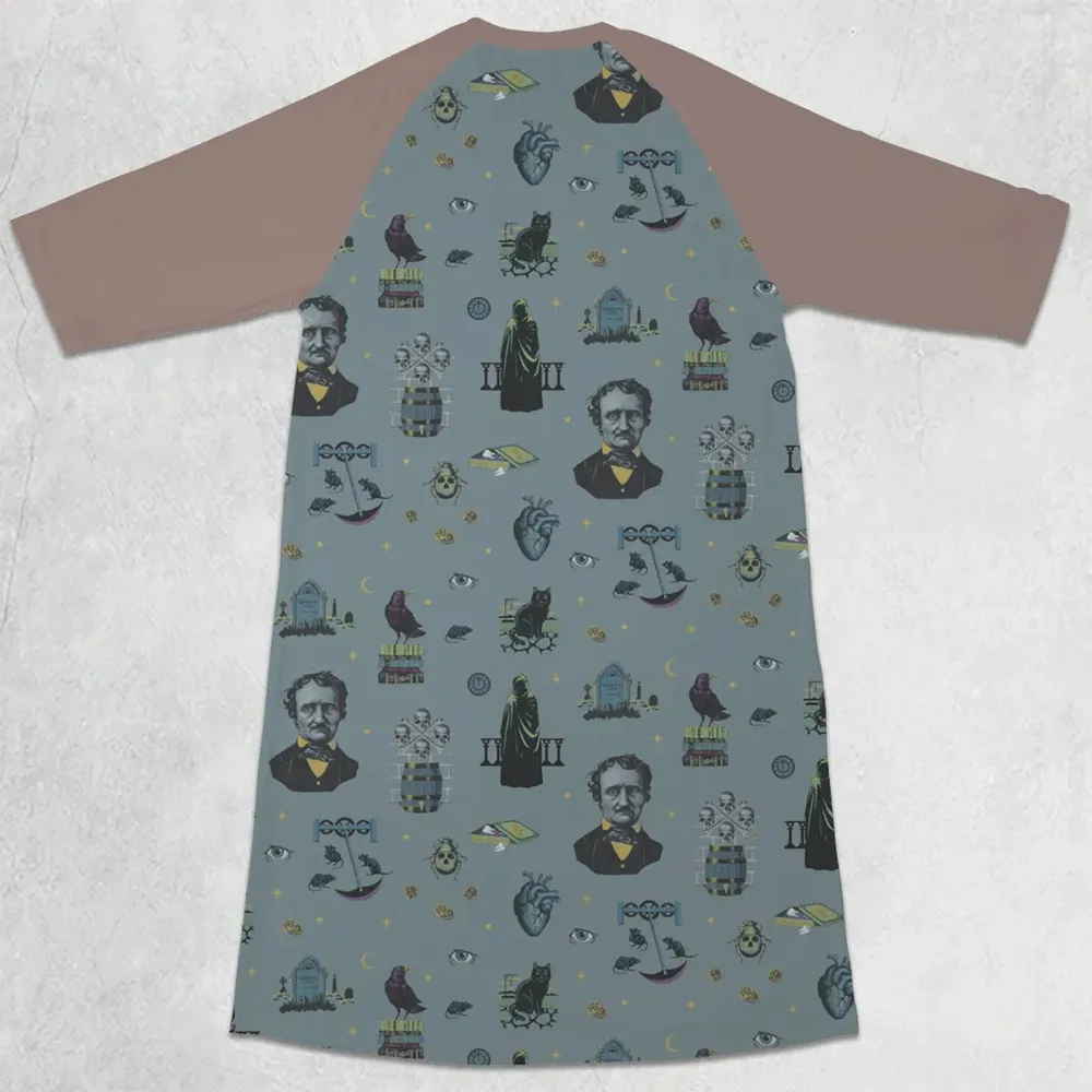The Dark Themed Edgar Allan Poe 3/4 Sleeve Raglan Dress - 2