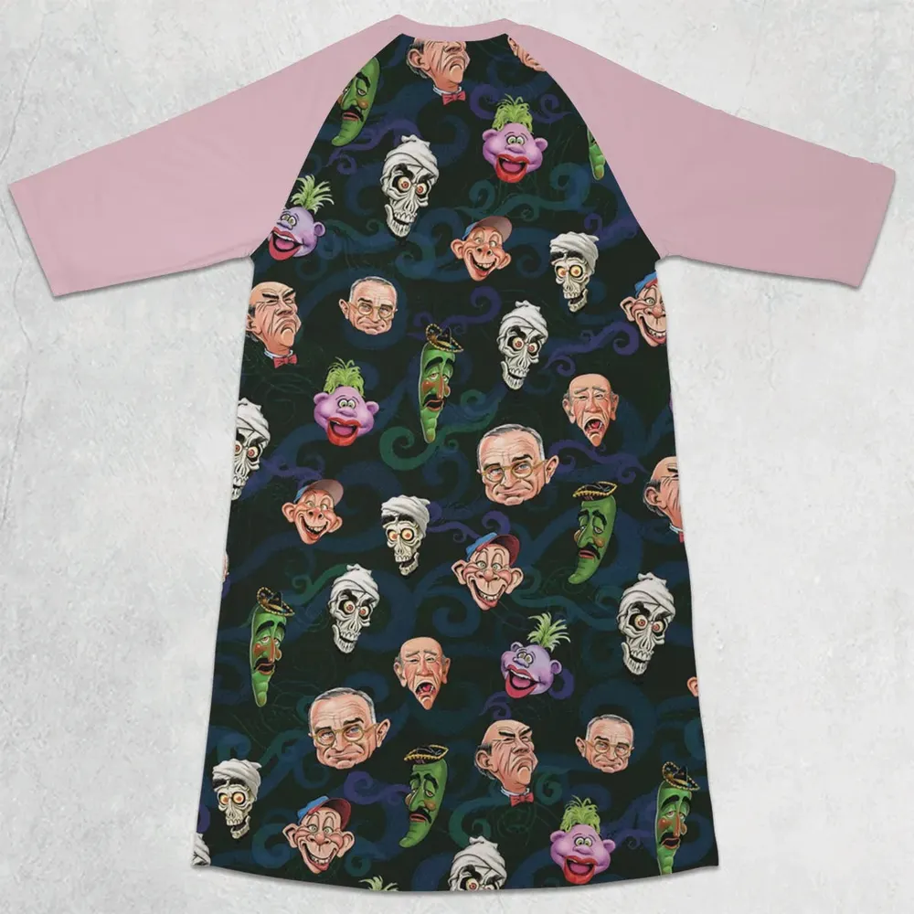 Puppet Comedy Characters 3/4 Sleeve Raglan Dress - 2