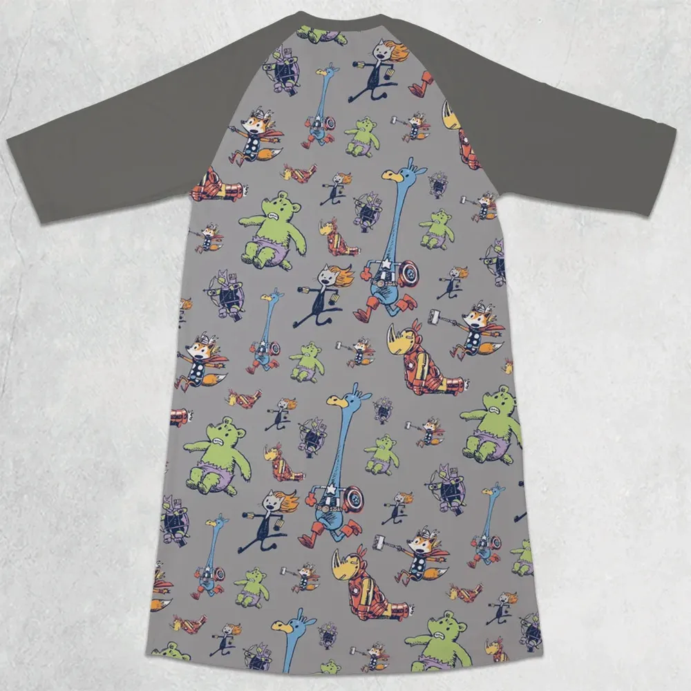 Animals Assemble Avengers 3/4 Sleeve Raglan Dress - 2