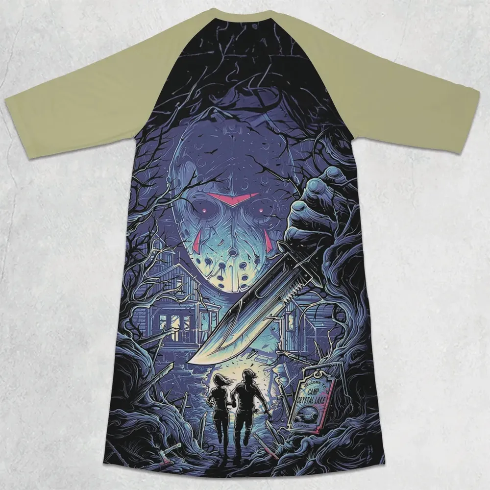 Camp Crystal Chic Friday the 13th 3/4 Sleeve Raglan Dress - 2