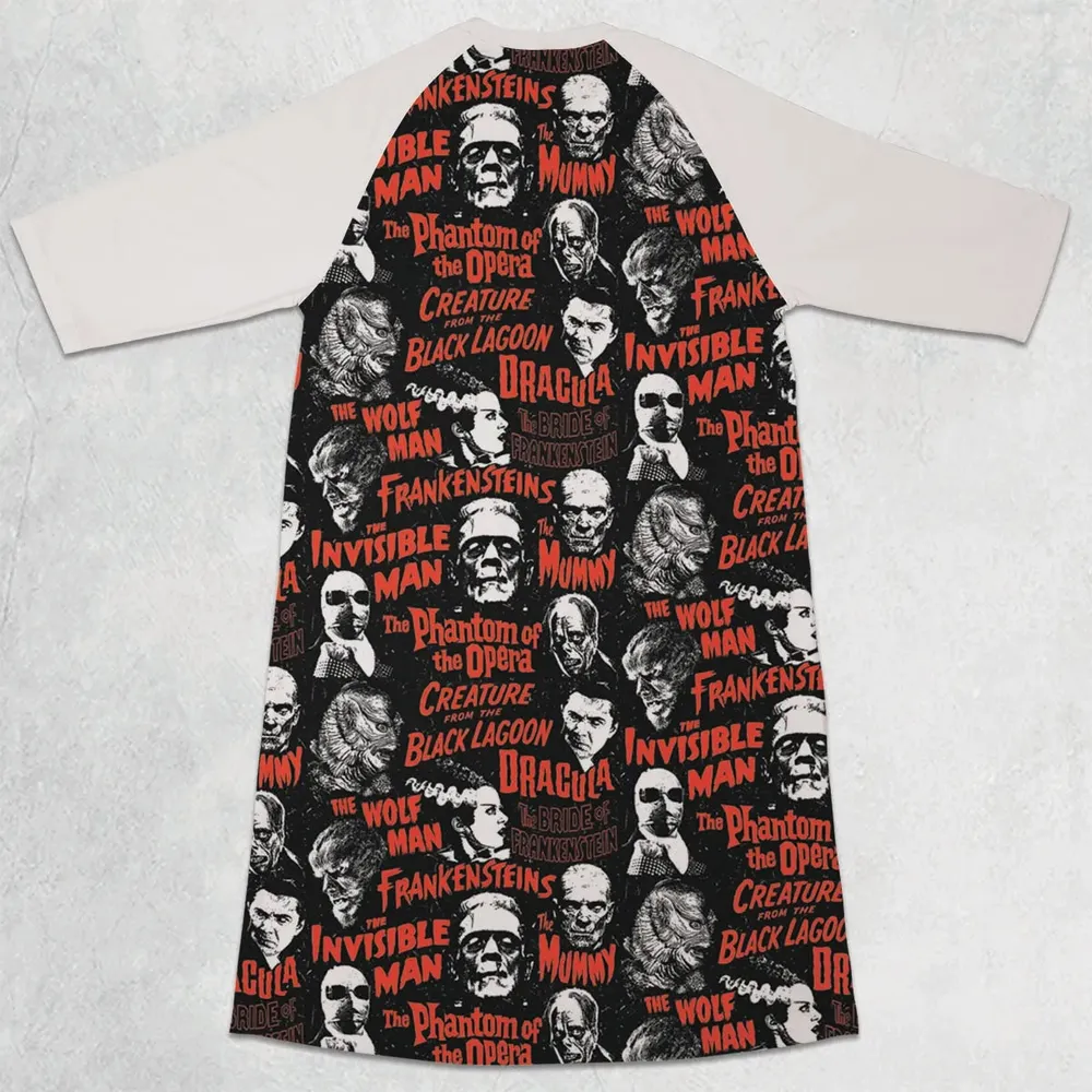 Monster Tiles 3/4 Sleeve Raglan Dress - 2